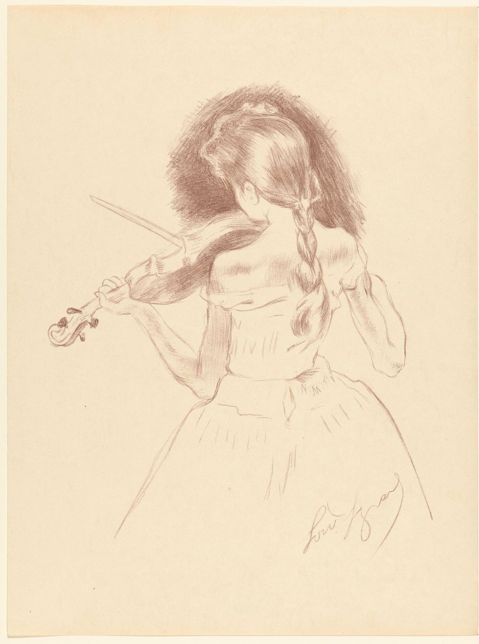 Chica vista desde atrás toca el violín Músico L