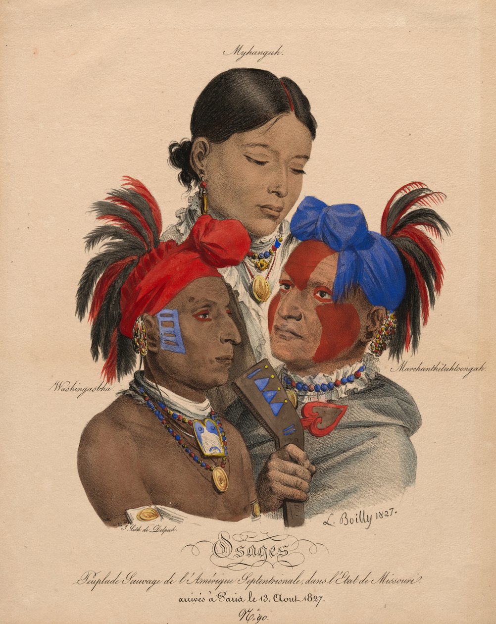 Indios osage: Mohongo, Washingsabba (o Black Bird) y Big Soldier de Louis Leopold Boilly
