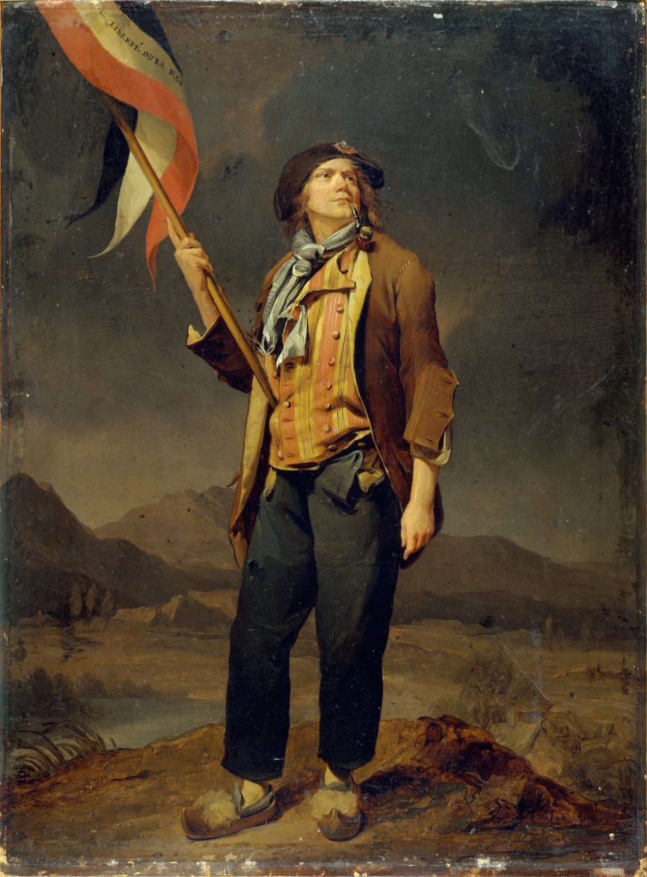 Retrato del cantante Simon Chenard (1758-1832), con traje de sans-culotte, abanderado durante la fiesta en honor de la libertad de Saboya, el 14 de octubre de 1792 de Louis Leopold Boilly
