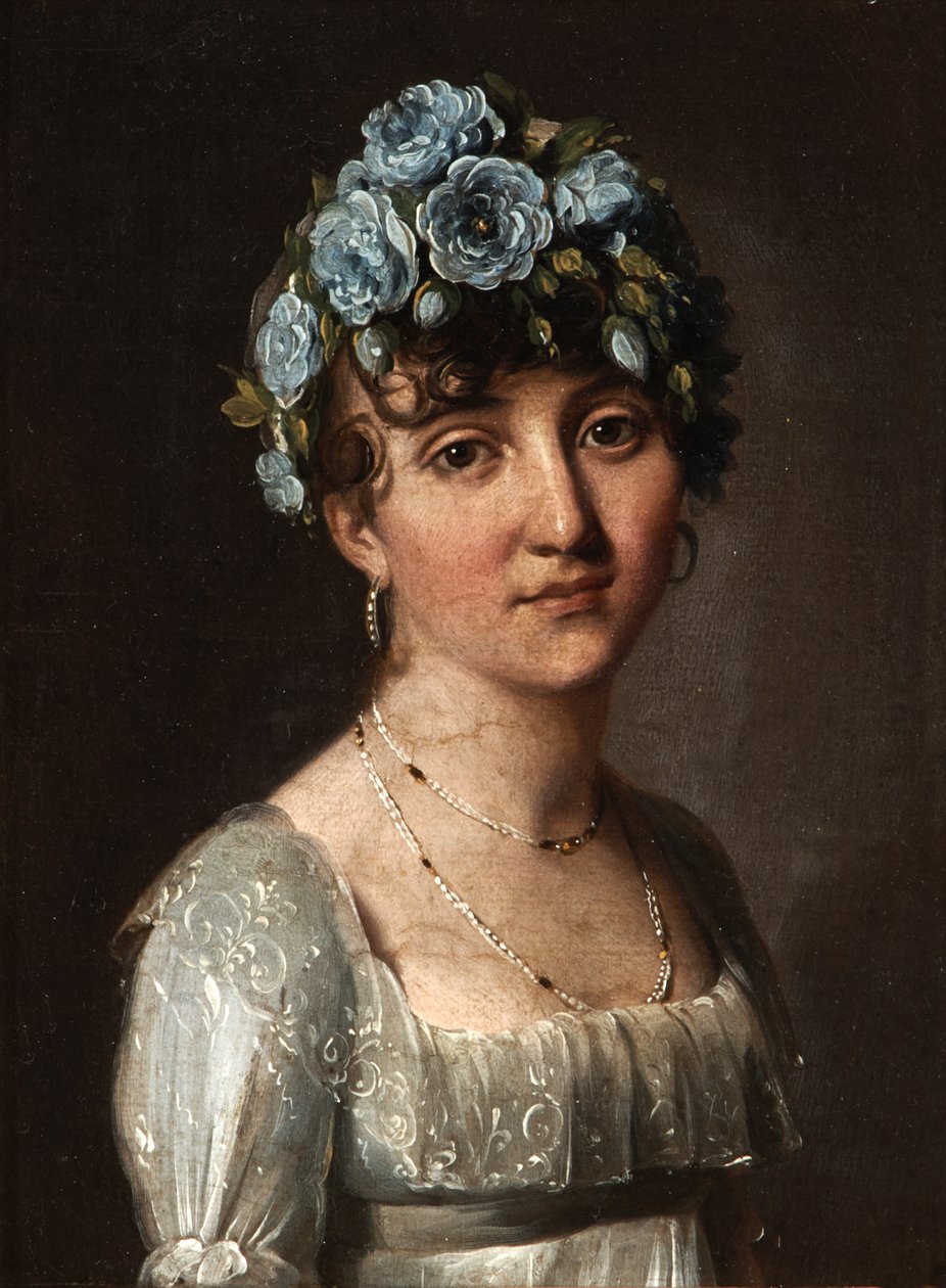 Retrato de la baronesa Mesgrigny, de soltera Berthelot de Rambuteau (Retrato de una joven con flores azules) de Louis Leopold Boilly