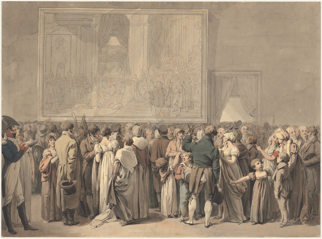 El público en el Salón del Louvre, viendo el cuadro del "Sacre", comenzado en 1808 (pluma, tinta y acuarela) de Louis Leopold Boilly