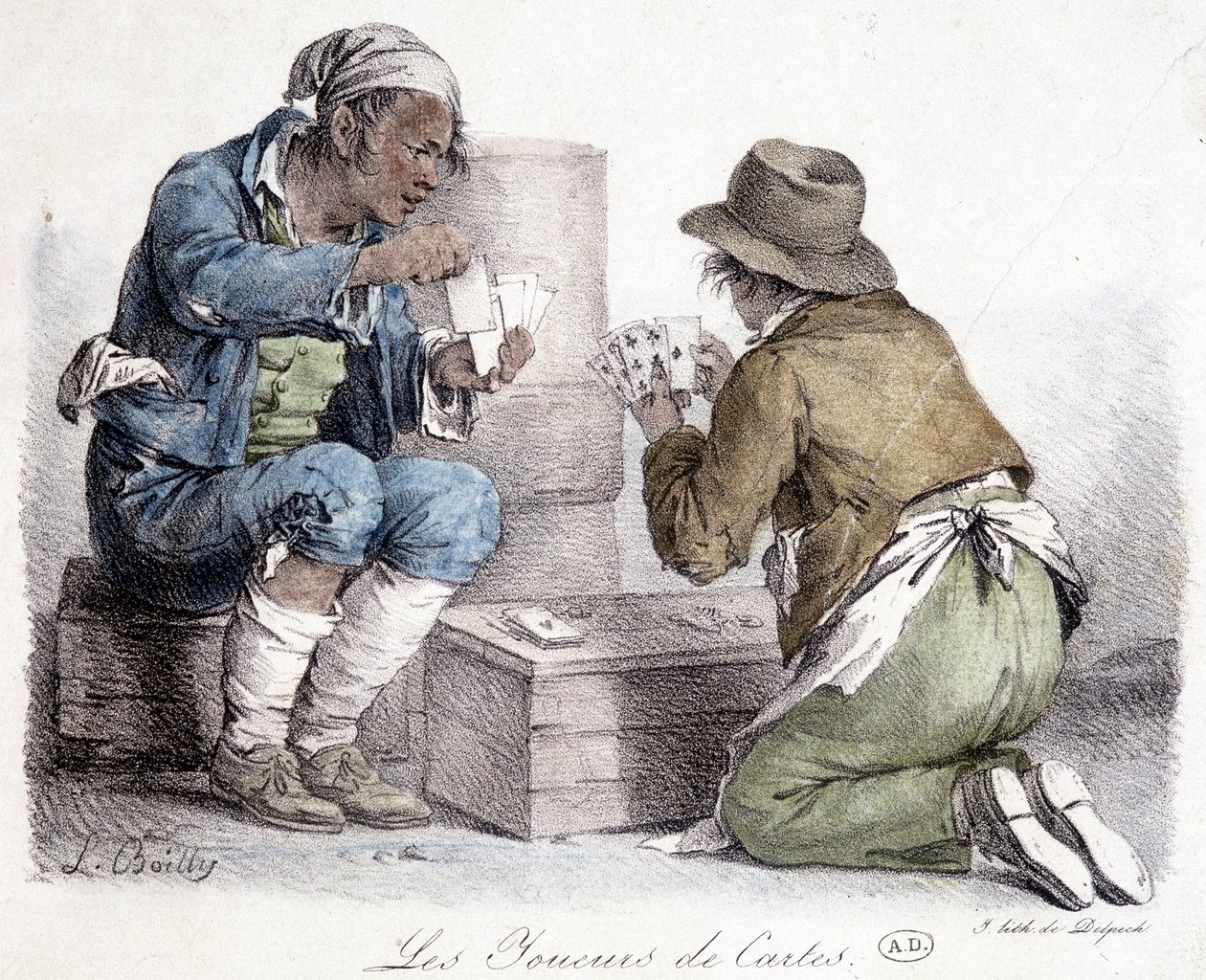Los jugadores de cartas, grabado por L. Boilly, circa 1820 de Louis Leopold Boilly