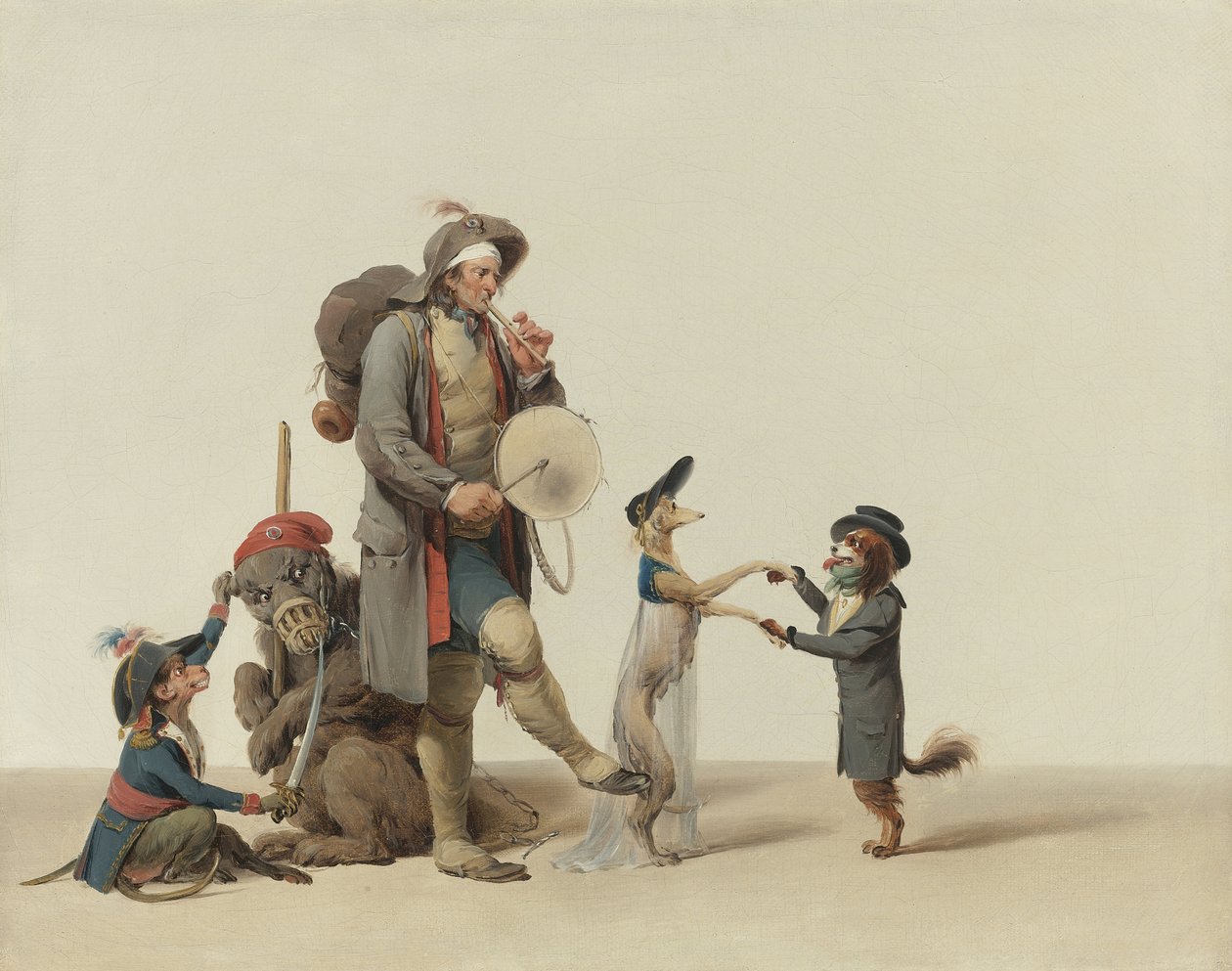 Un entrenador de animales con perros bailarines, un oso y un mono de Louis Leopold Boilly