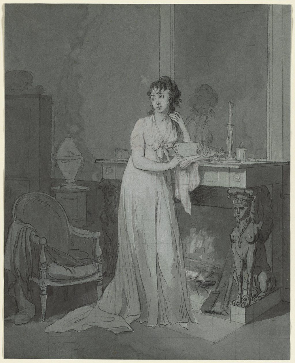 Woman in Front of a Fireplace de Louis Leopold Boilly