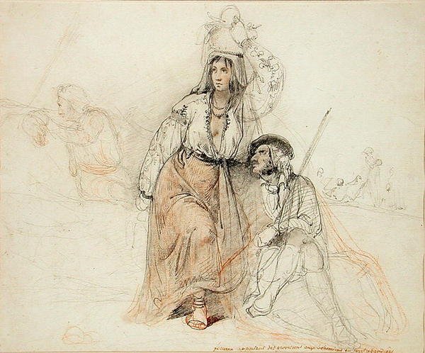 Mujer llevando provisiones a bohemios y bandidos de Louis Leopold Robert