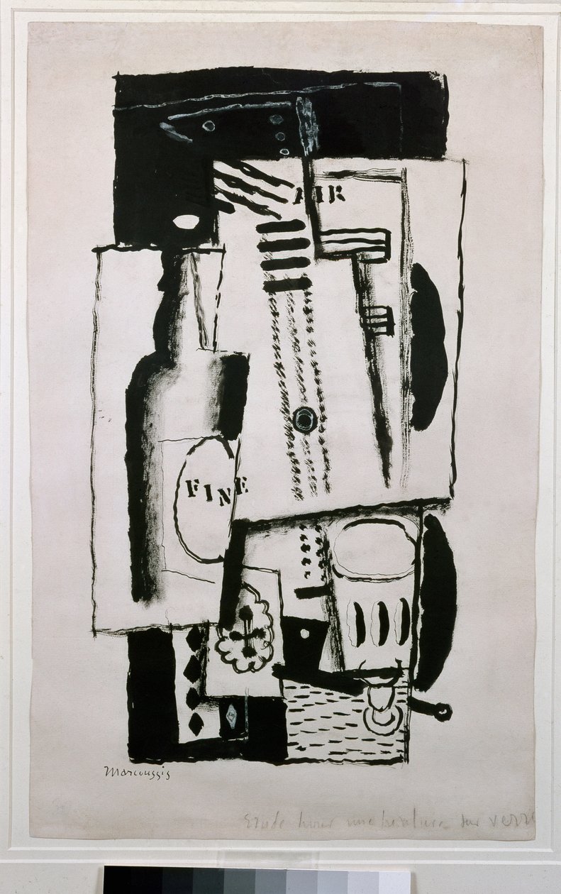 Naturaleza muerta, estudio para una pintura sobre vidrio (pintura, siglo XX) de Louis Marcoussis