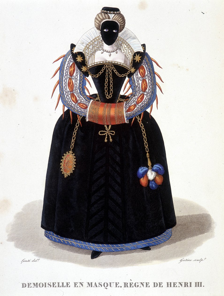 Retrato de Dama en Máscara, segunda mitad del siglo XVI. En "Galerie française de femmes célèbres" de Louis Marie Lante