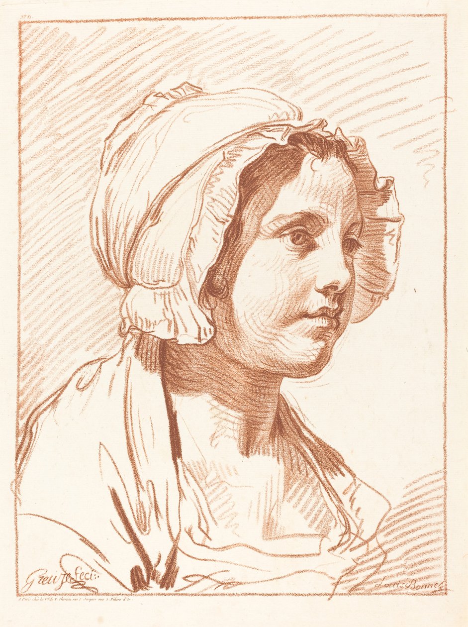 Cabeza de una joven con gorra, antes de 1764 de Louis Marin Bonnet