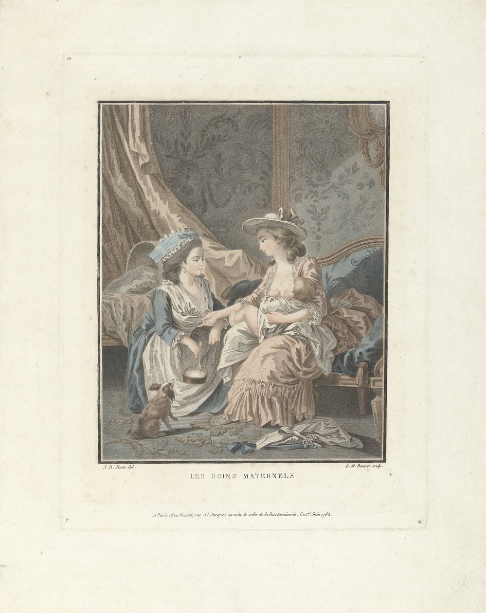 Madre con niño y criada Les soins maternels (título sobre el objeto) de Louis Marin Bonnet