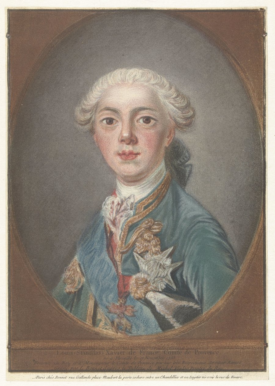 Retrato de Louis Stanislas Xavier de Francia Louis-Stanislas-Xavier de Francia, conde de Provenza (título sobre el objeto) de Louis Marin Bonnet