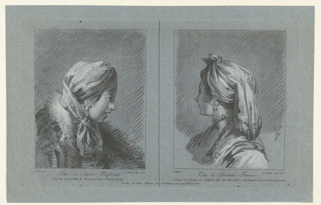Retrato de una lechera moscovita y una criada finlandesa Tête de laitiere Moscovita (título sobre objeto) Tête de Servante Finoise (título sobre objeto) de Louis Marin Bonnet