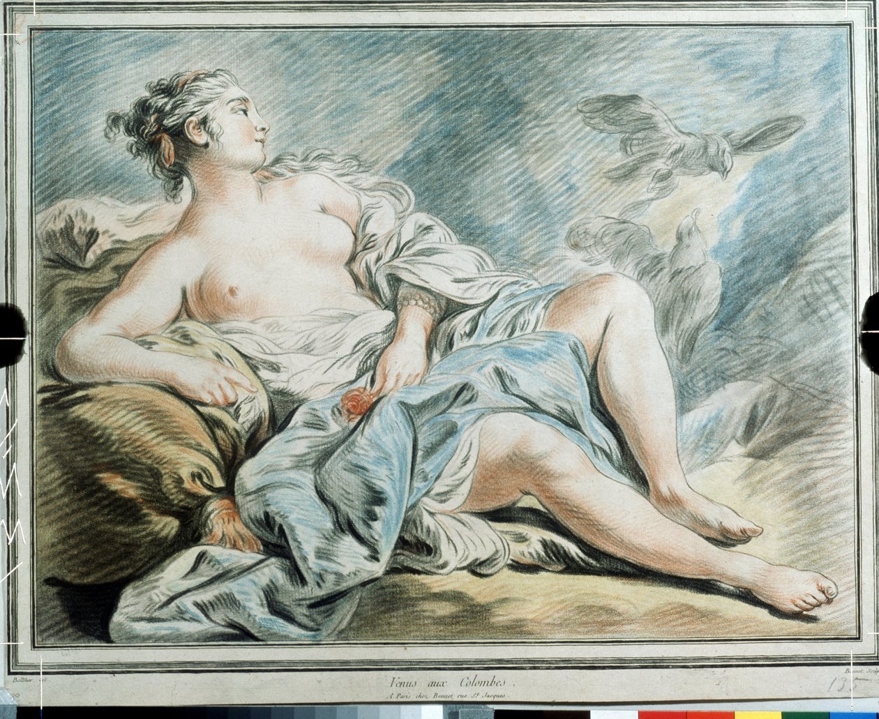""Venus aux colombes"" (Venus con palomas) Pastel de Louis-Marin (Louis Marin) Bonnet (1743-1793) Museo Pushkin del siglo XVIII, Moscú de Louis Marin Bonnet