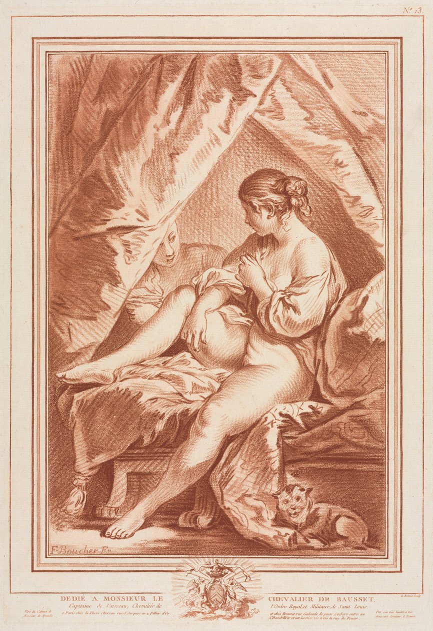 Joven mujer sentada en una cama, antes de 1764 de Louis Marin Bonnet