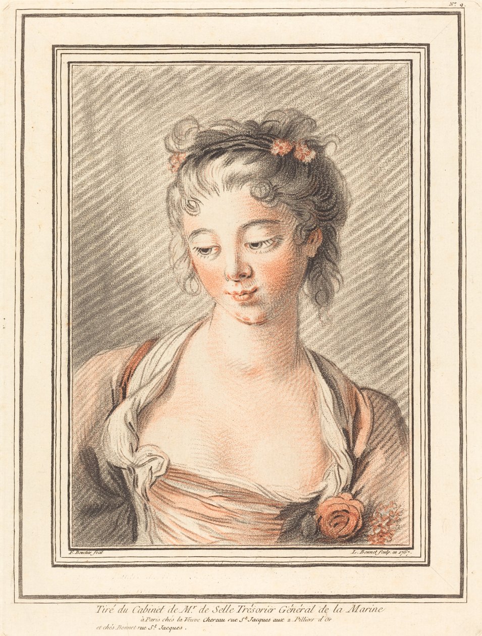 Busto de una joven mirando hacia abajo de Louis Marin Bonnet after François Boucher