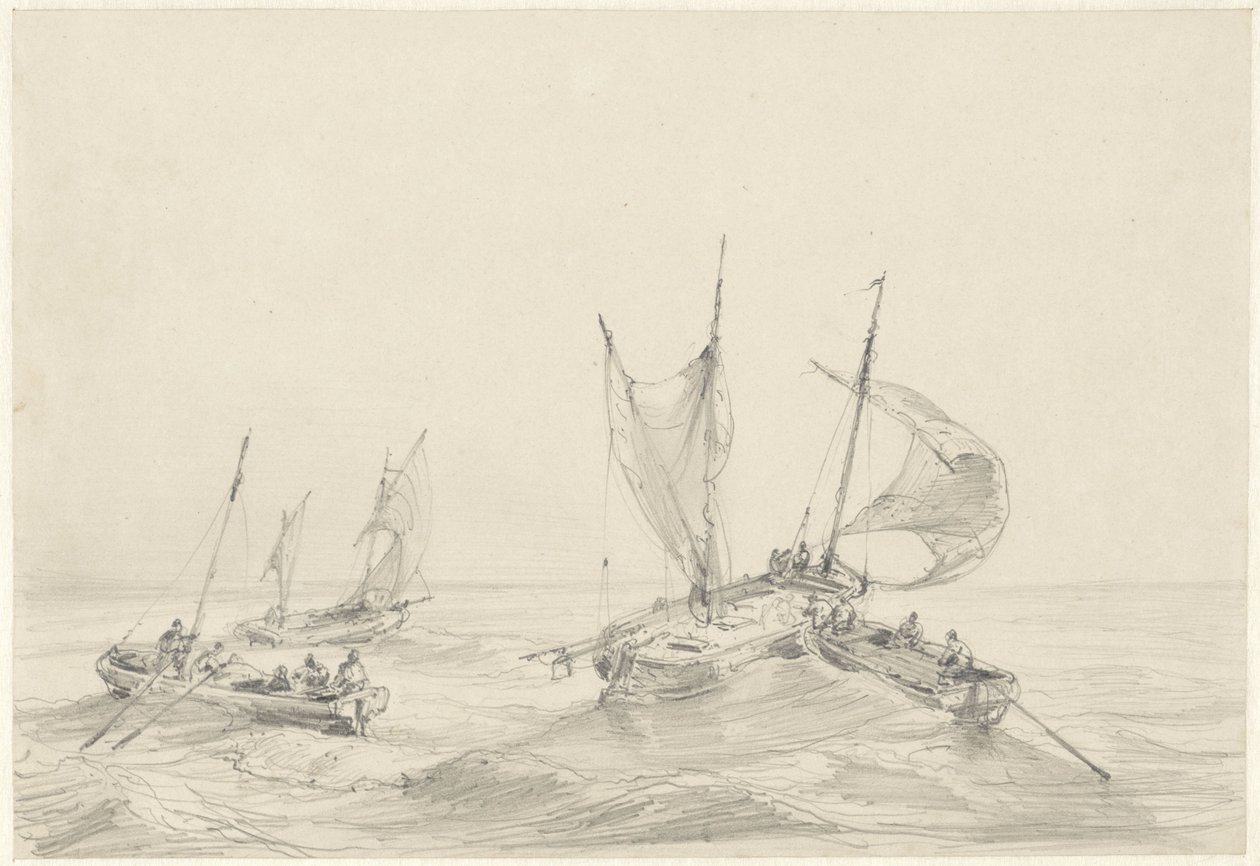 Mar con barcos de pesca de Louis Meijer