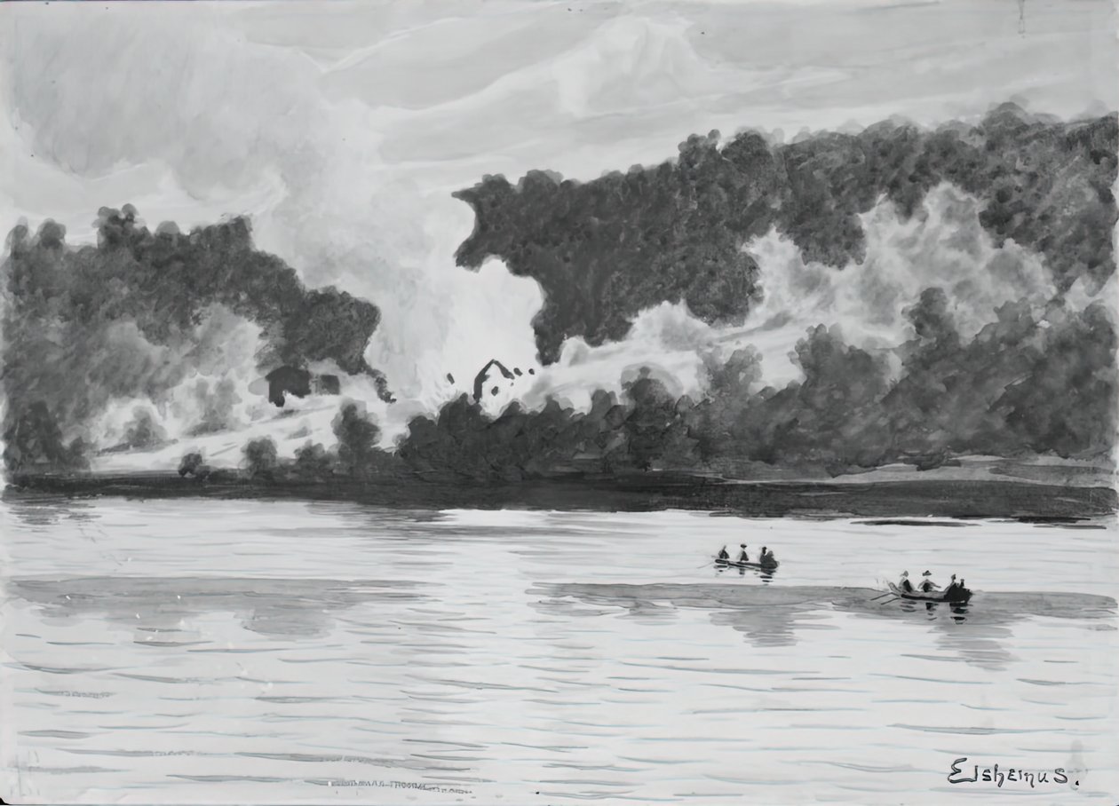 Incendio visto desde East Lyme, Connecticut de Louis Michel Eilshemius