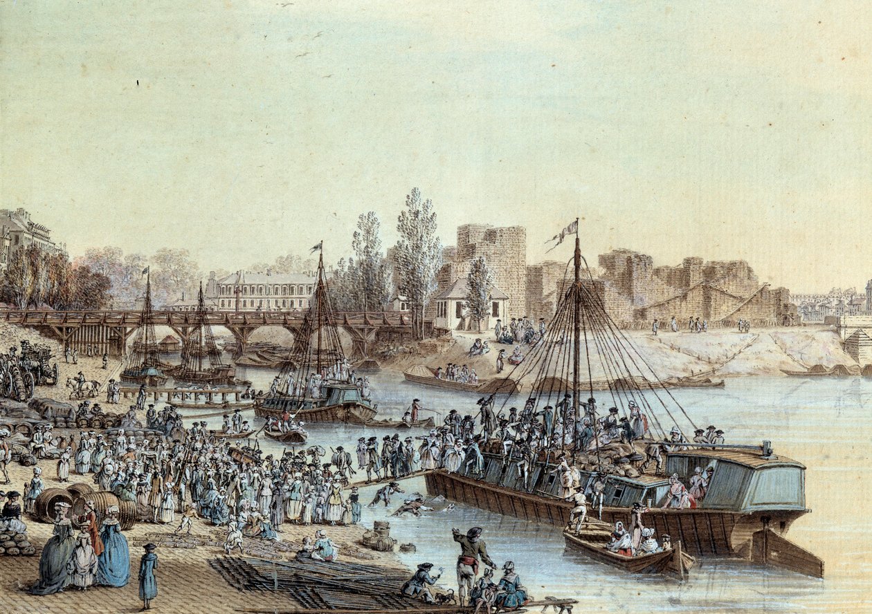 Barco cargado de pasajeros llegando al muelle de Louis Nicolas de Lespinasse