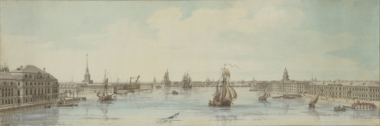Vista de las orillas del río Neva entre el Palacio de Invierno y la Academia de Ciencias de Louis Nicolas de Lespinasse