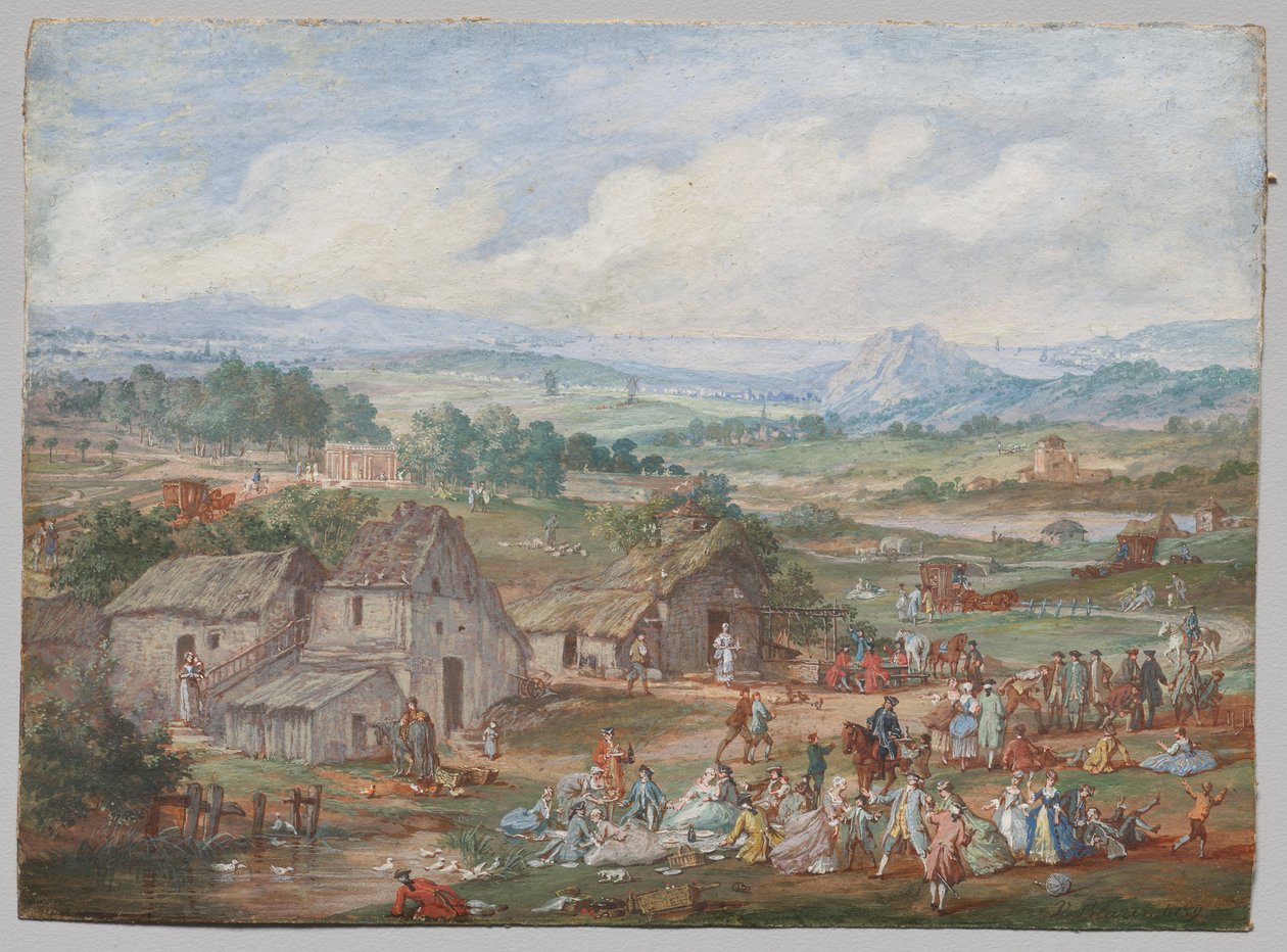 Una fiesta de picnic cerca de un pueblo de Louis Nicolas van Blarenberghe