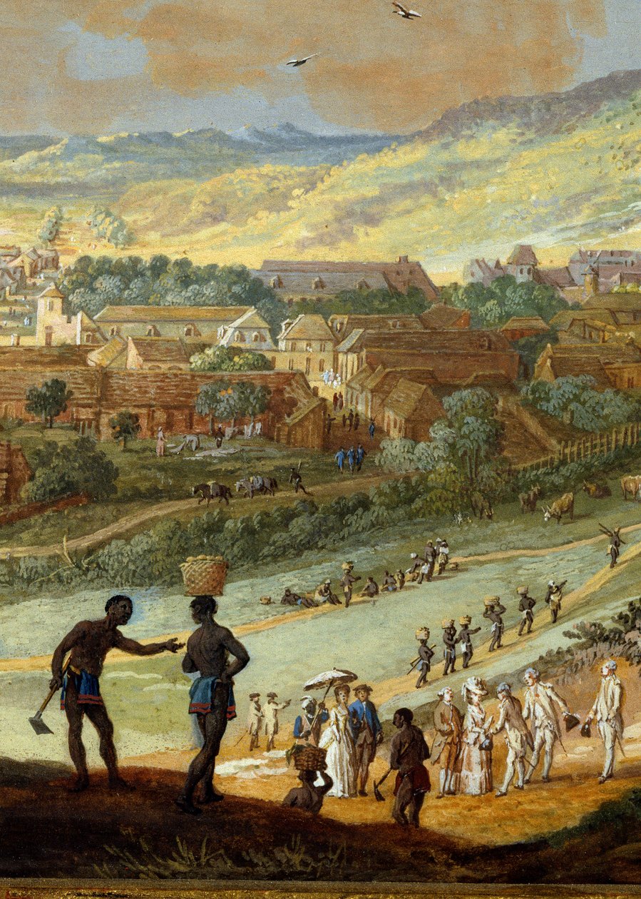 Vista de la ciudad de Cabo Francés (Cap de la République) vista desde la colina en Santo Domingo (detalle) de Louis Nicolas van Blarenberghe