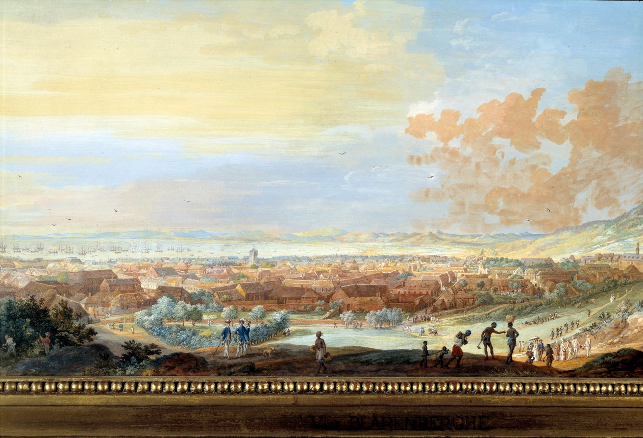 Vista de la ciudad de Cap Francais (Cap de la Republique) desde la colina en Santo Domingo. (detalle) de Louis Nicolas van Blarenberghe
