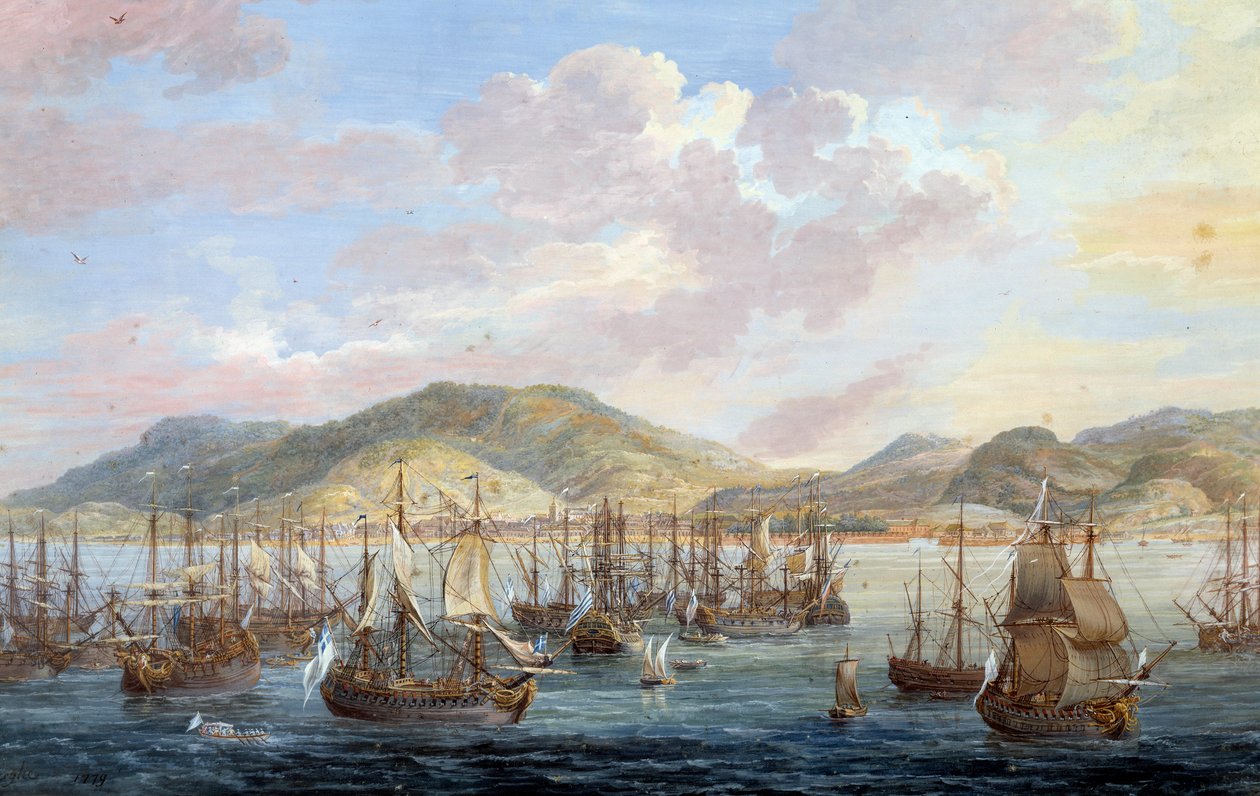 Vista de la ciudad de Cabo Francés (Cabo de la República) vista al mar en Santo Domingo. Detalle de Louis Nicolas van Blarenberghe