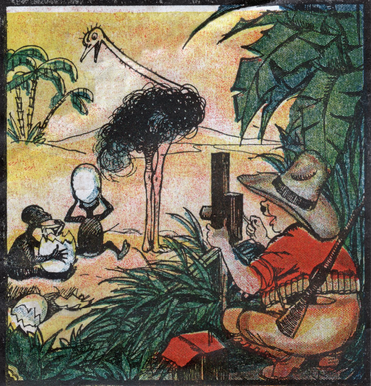 Nestor Fenleroc, colon europeo fotografía un avestruz en África. 1923 (grabado) de Louis Peltier