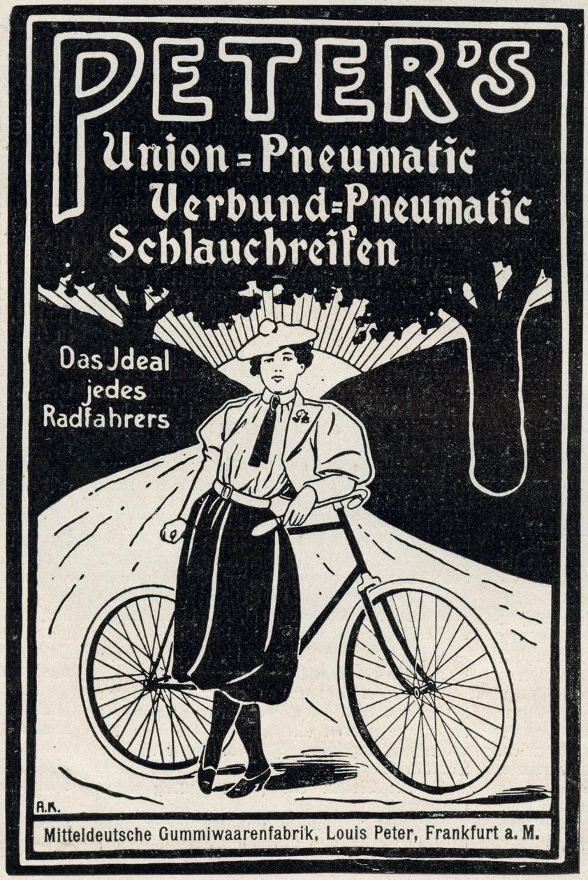 Anuncio de neumáticos de bicicleta neumática de Peter, 1898 de Louis Peter