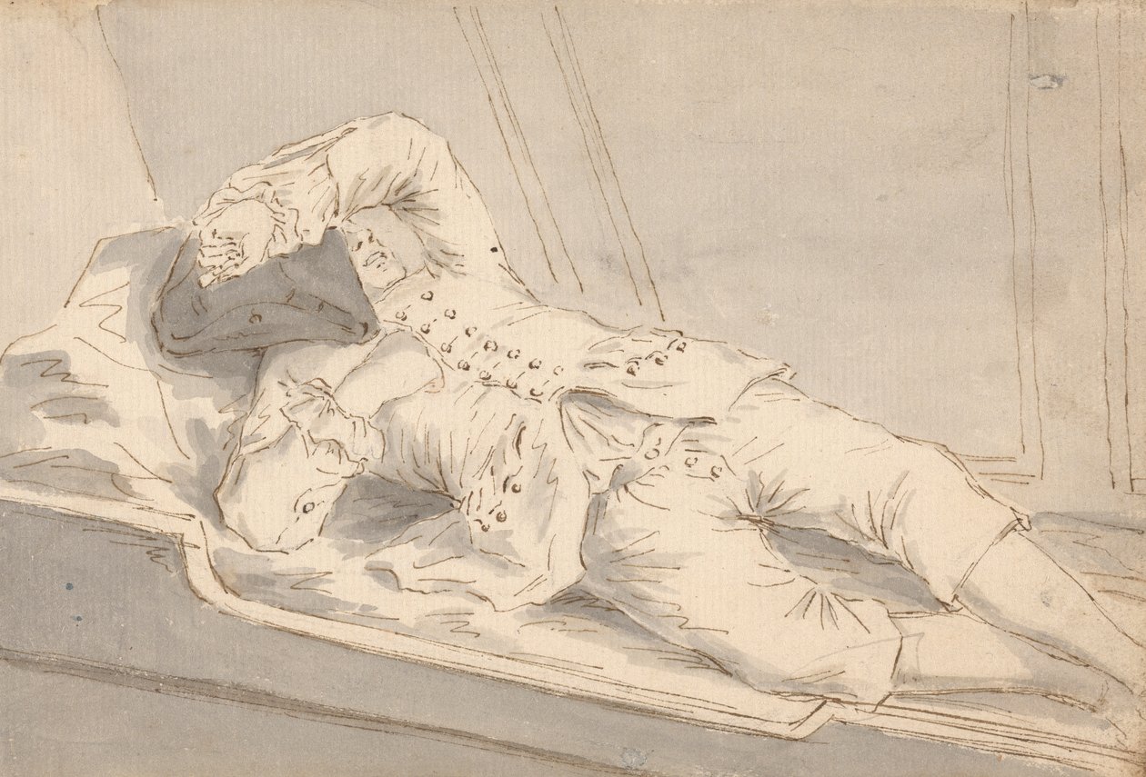 Hombre dormido en una litera a bordo de un barco de Louis Philippe Boitard