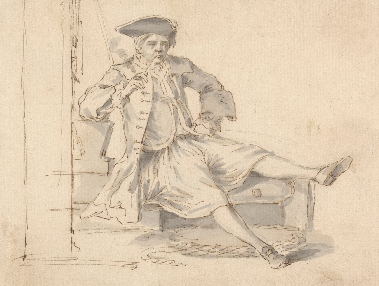 Oficial naval sentado fumando de Louis Philippe Boitard