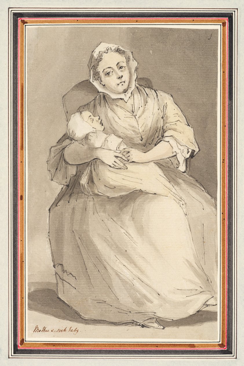 Mujer sentada y niño (lápiz, pluma y tinta y acuarela sobre papel) de Louis Philippe Boitard