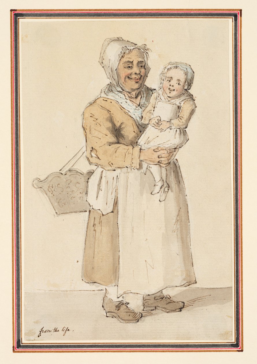 Estudio de una mujer y un niño dibujados del natural (lápiz, pluma y tinta y acuarela sobre papel) de Louis Philippe Boitard