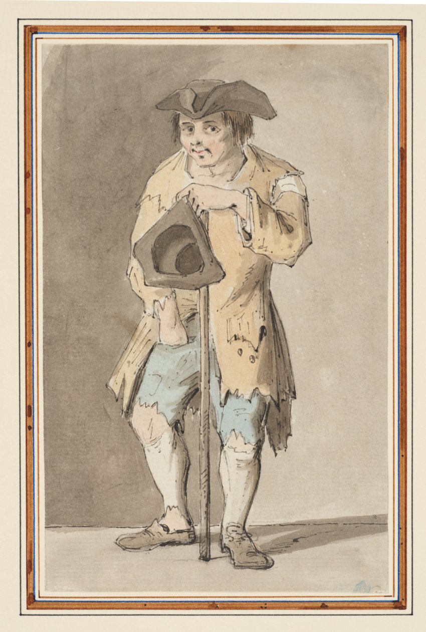 Estudio de un mendigo (lápiz, pluma y tinta y acuarela sobre papel) de Louis Philippe Boitard
