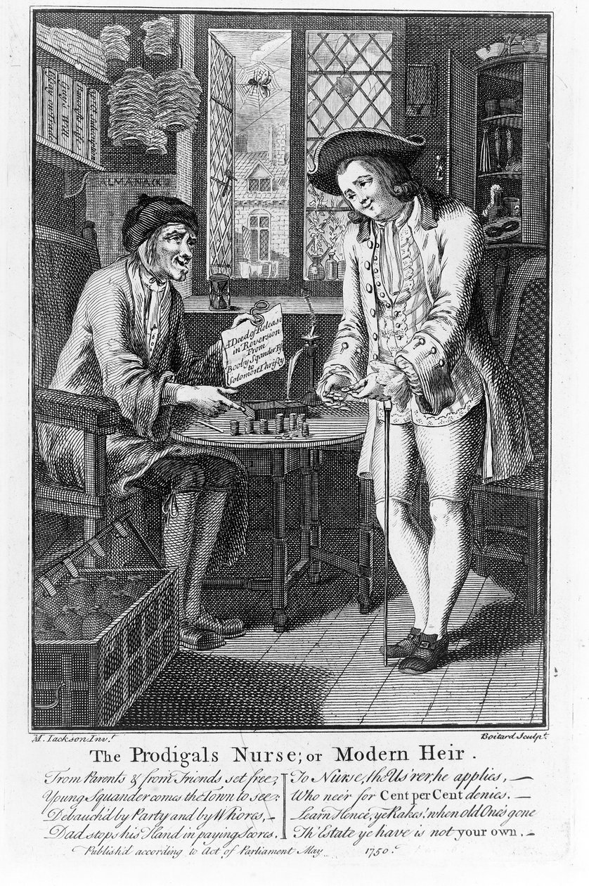 La enfermera del pródigo o el heredero moderno, pub. 1750 de Louis Philippe Boitard