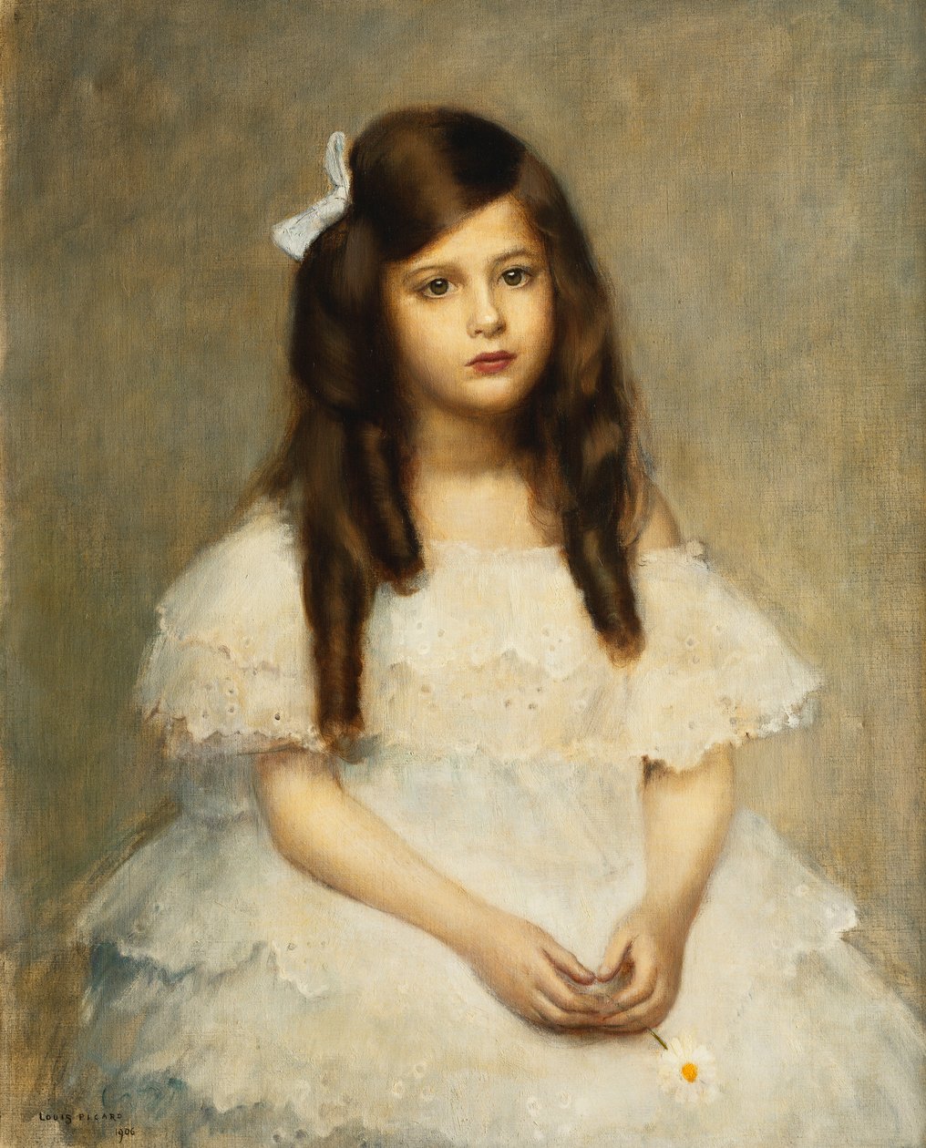 Retrato de una niña, sentada tres cuartos de longitud de Louis Picard