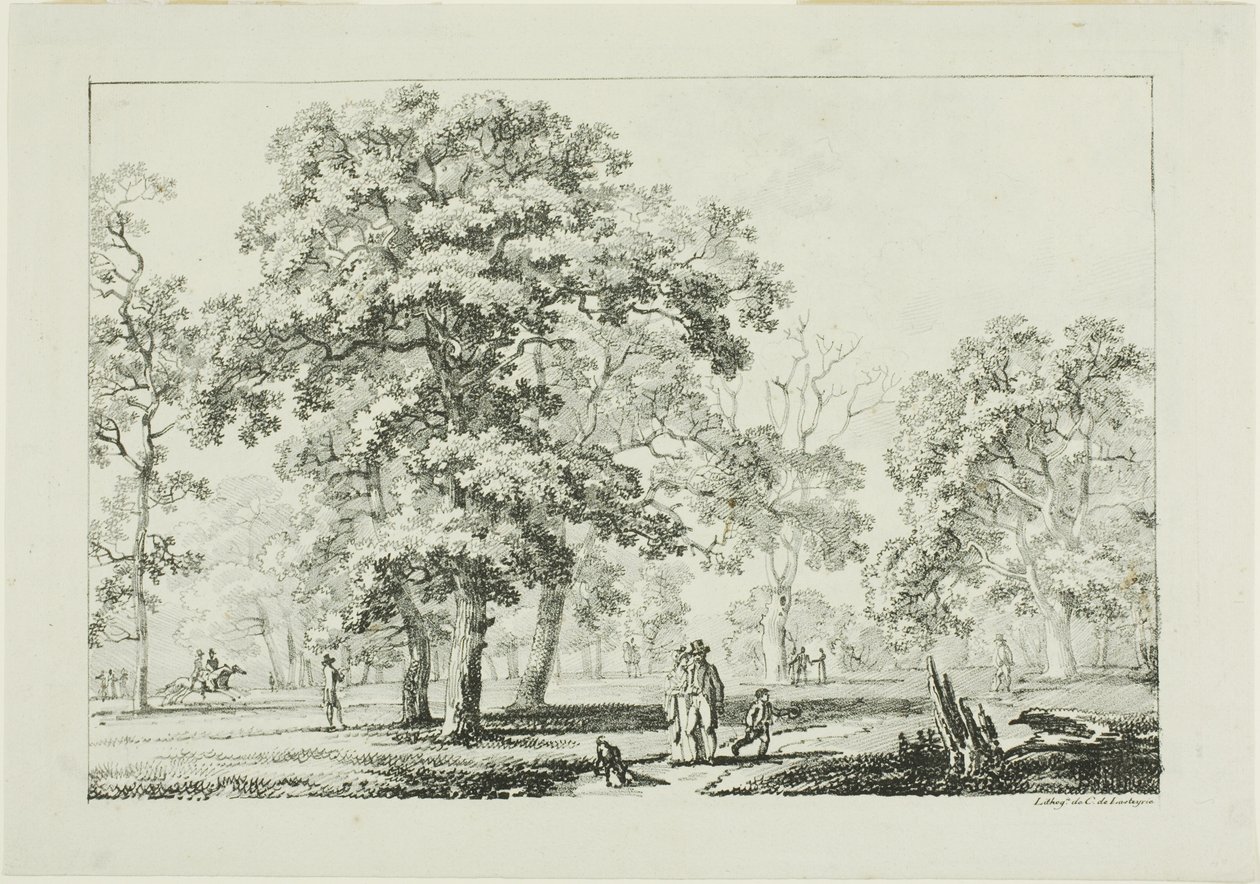 Personas caminando en un bosque de Louis Pierre Baltard