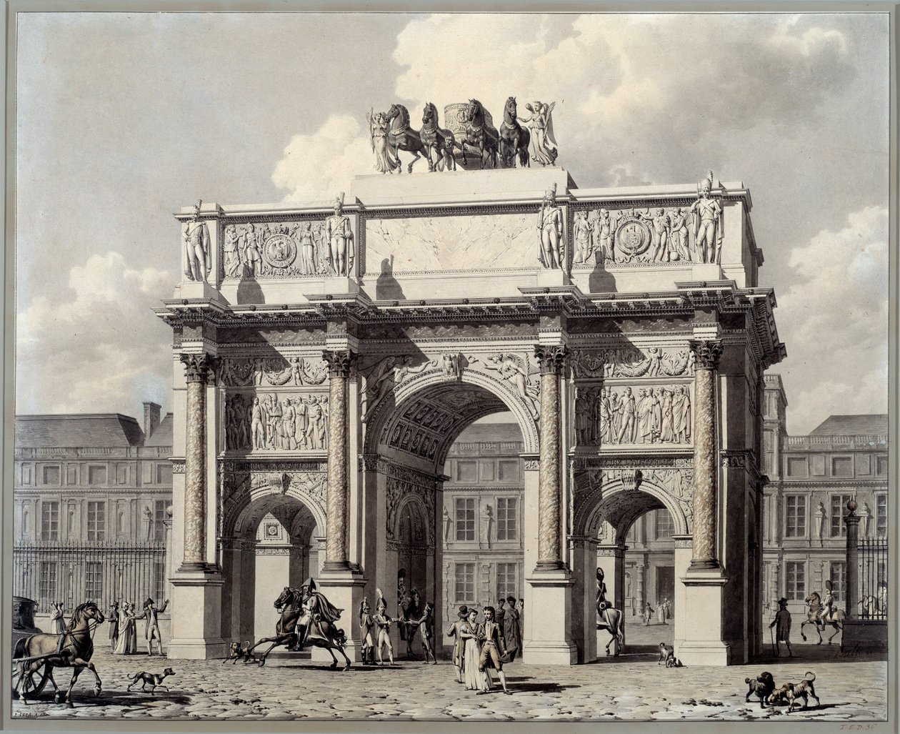 Vista del arco de triunfo del carrusel en París de Louis Pierre Baltard