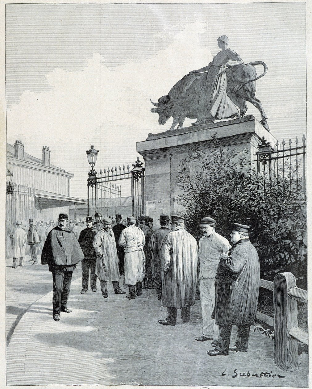 Huelguistas en el matadero de la Villette de Louis Remy Sabattier