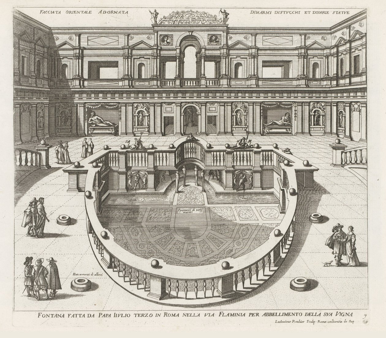 Ninfeo en de Villa Giulia te Rome Fuente realizada por el Papa Iiulio tercero en Roma en la Via Flaminia (...) (título sobre objeto) Las fuentes en los palacios y jardines de Roma (título de la serie) Fonteinen in de paleizen en tuinen van Rome (título de  de Louis Rouhier