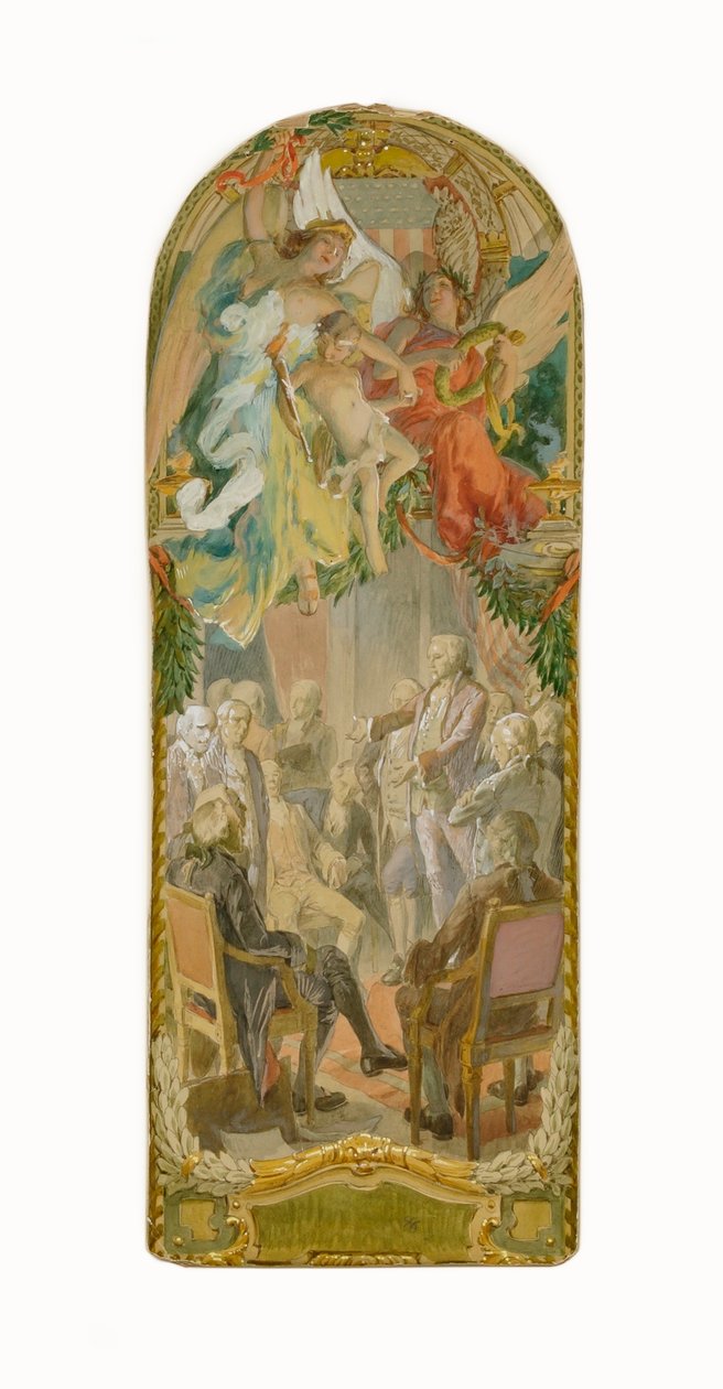 Una sesión legislativa (estudio para el panel, Antiguo Edificio de Oficinas del Senado) de Louis Schaettle