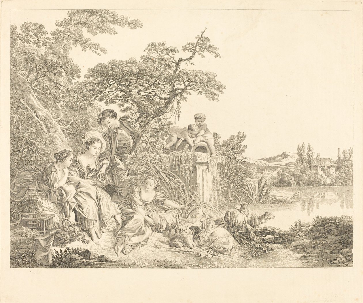 Los regalos del pastor de Louis Simon Lempereur after François Boucher