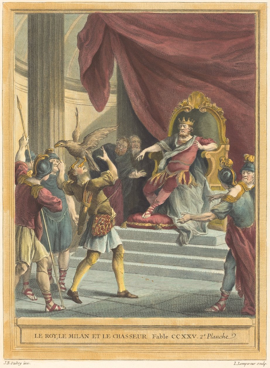 El rey, el milano y el cazador de Louis Simon Lempereur after Jean Baptiste Oudry