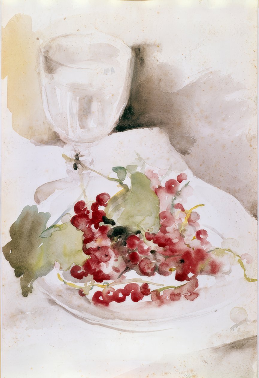 Bodegón con uvas rojas y copa de Louis Soutter