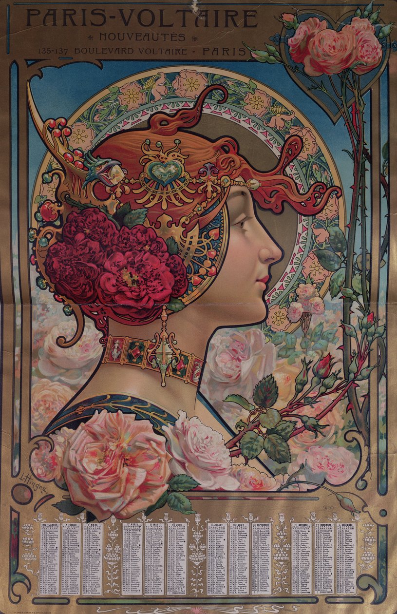 Calendario para 1901 para la tienda Paris-Voltaire, París, c.1900 de Louis Theophile Hingres