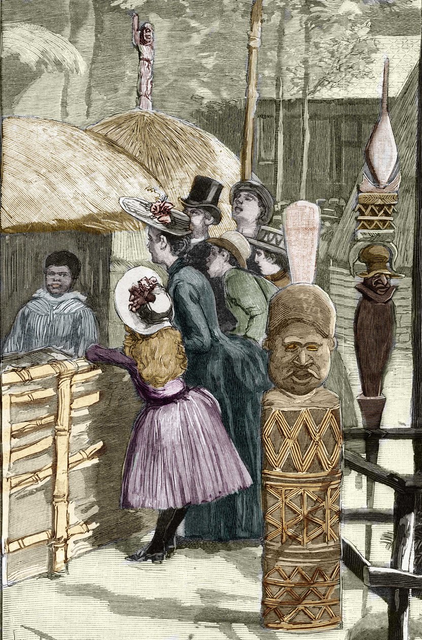 Exposición Universal 1889 - El pueblo canaco en la Esplanade des Invalides (los canacos exhibidos durante la exposición: Zoo humano) - Dibujo de Louis Tinayre (1861-1942) - en “El Mundo Ilustrado” del 22/07/1889. de Louis Tinayre