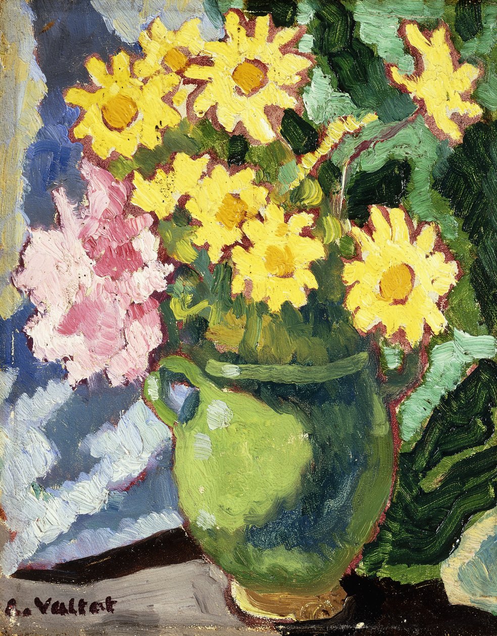 Margaritas amarillas en una jarra verde; Marguerites Jaunes, Cruche Verte de Louis Valtat