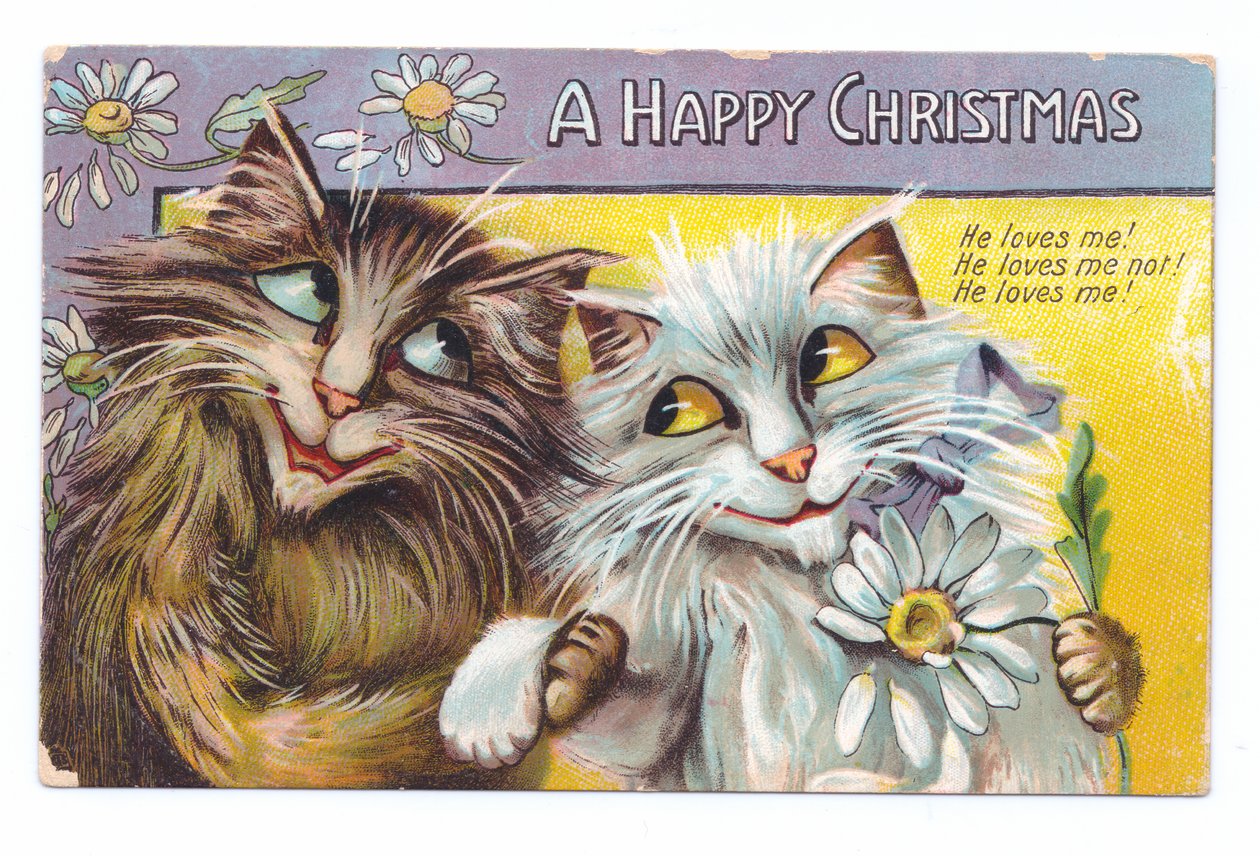 Postal navideña eduardiana de dos gatos cariñosos, c.1910 de Louis Wain