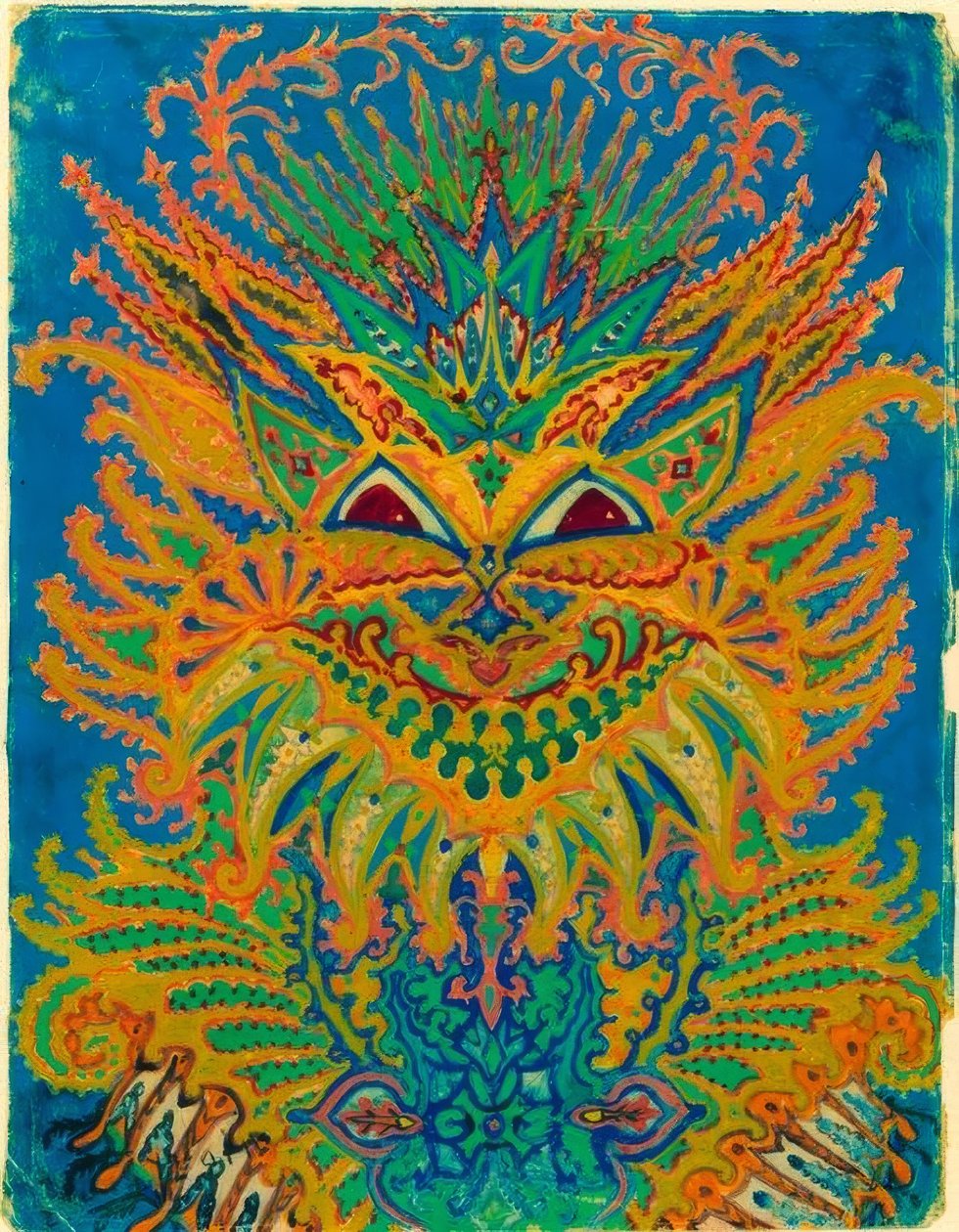 Kaleidoscopio de gatos: patrón de gatos en azul de Louis Wain