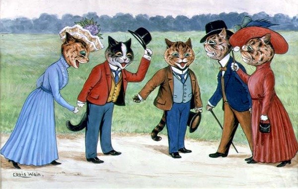 Gatos paseando de Louis Wain