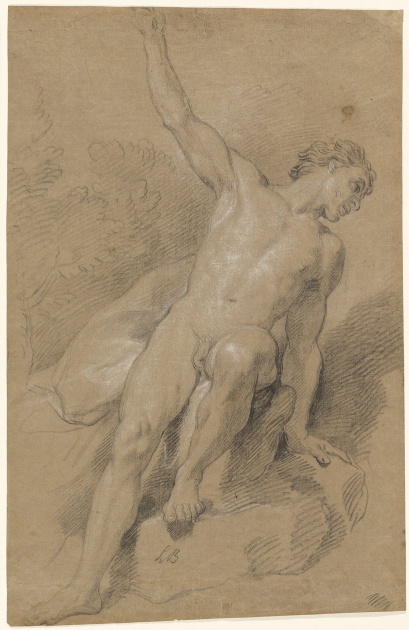 Desnudo masculino sentado en rocas de Louis de Boullogne the Younger
